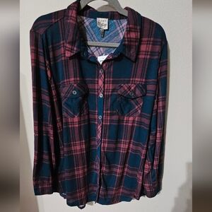 Como Vintage Women's Plaid Button Down Shirt - Red and Blue